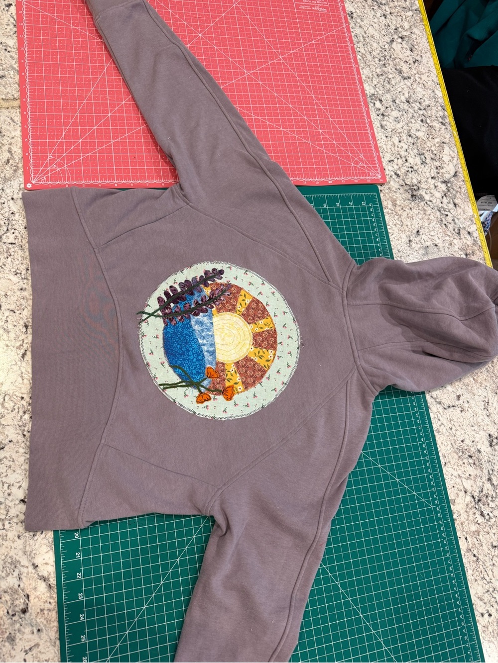 Handmade Upcycled Lilac Zip Hoodie | Patchwork Sunrise Small - Picture 4 of 11